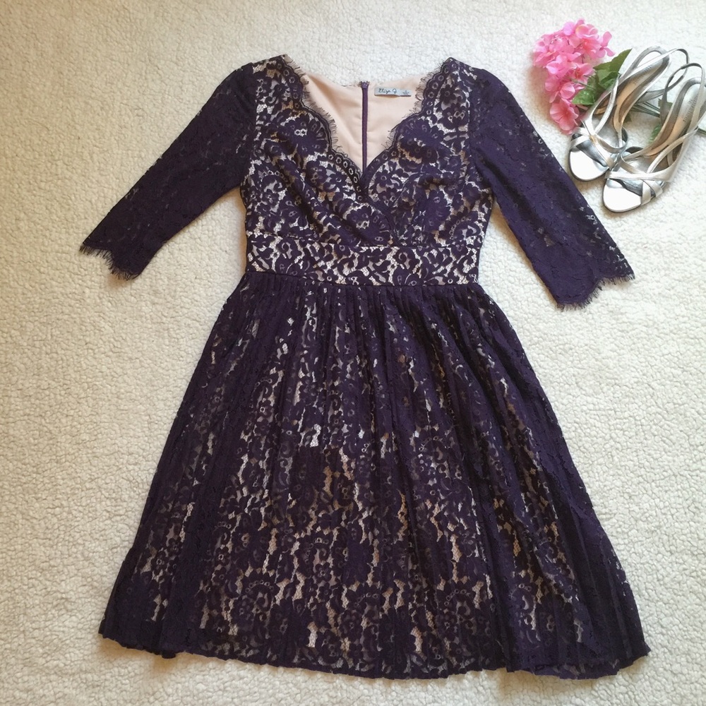 Eliza J Purple Lace Midi Dress